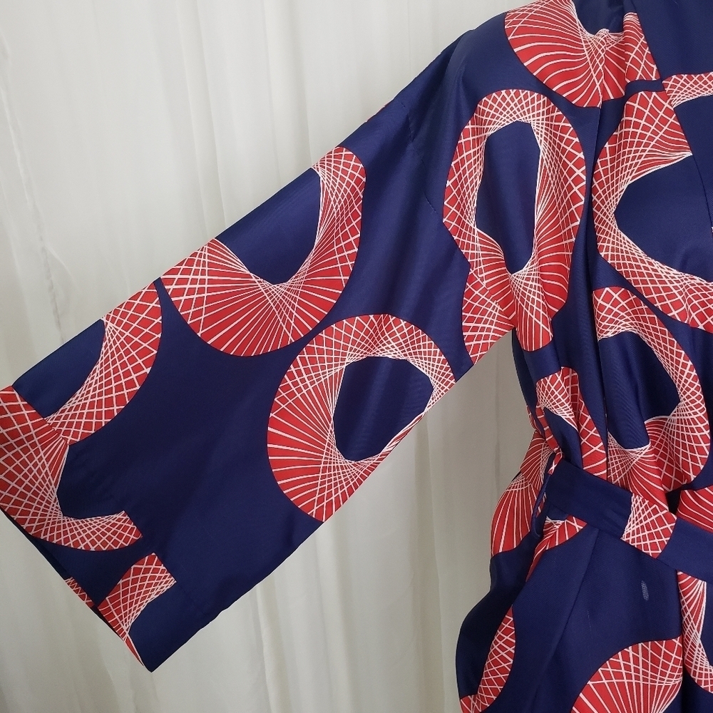 Vintage B. Cohen for Saks Fifth Avenue kimono robe blue red geometric pattern - Picture 7 of 13